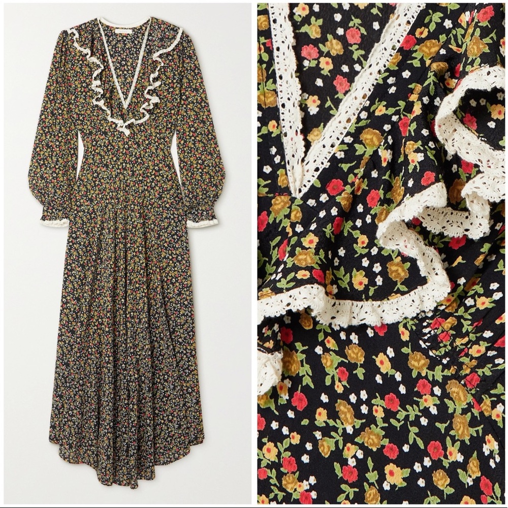 DÔEN Eugenie Lace-Trimmed Floral-Print Crepe Maxi Dress